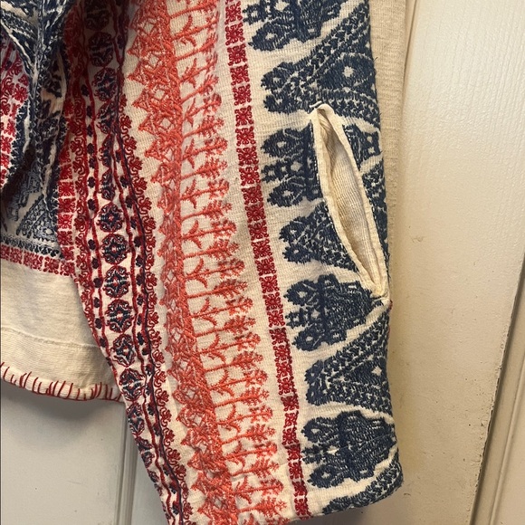 Sundance Cream Open-Front Cardigan Jacket with Red & Blue Pattern - Picture 4 of 13